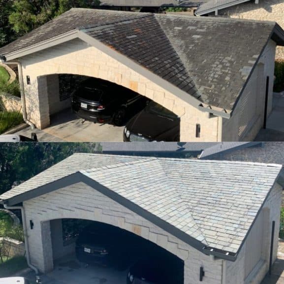 professional slate stone roof soft wash